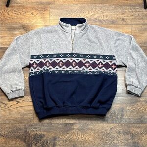 Structure Gray and Navy Zip Up Sweater/// vintage